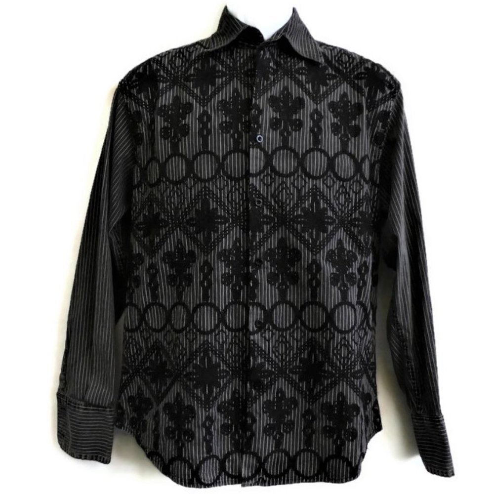 VeLVeT Embroidered Black Roar Shirt Pinstripes Button Front Marius